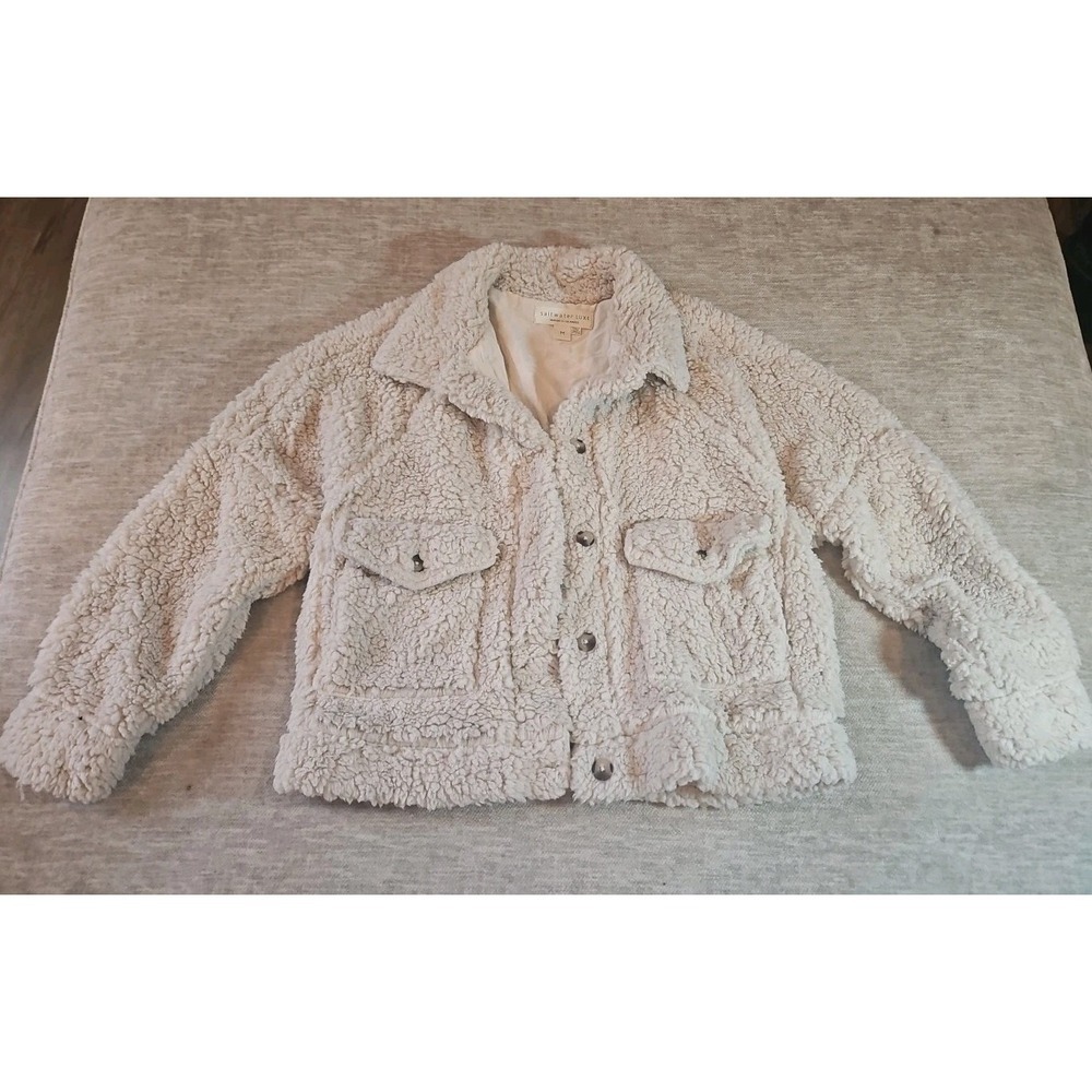 SALT WATER LUX WOMEN'S SHERPA BUTTON UP JACKET IVORY Medium NEW